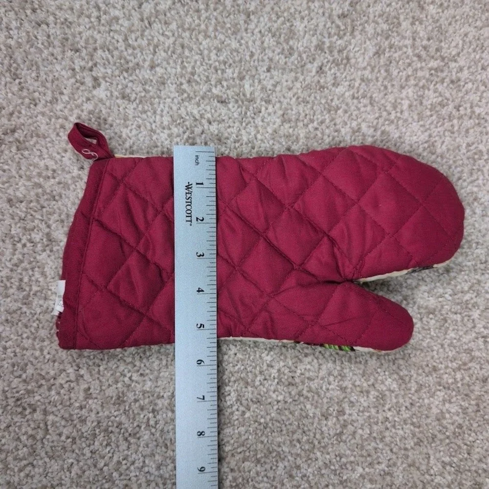 Rooster Farmhouse Kitchen Oven Mitt Pot Holder Quilted Cotton Burgundy Red
